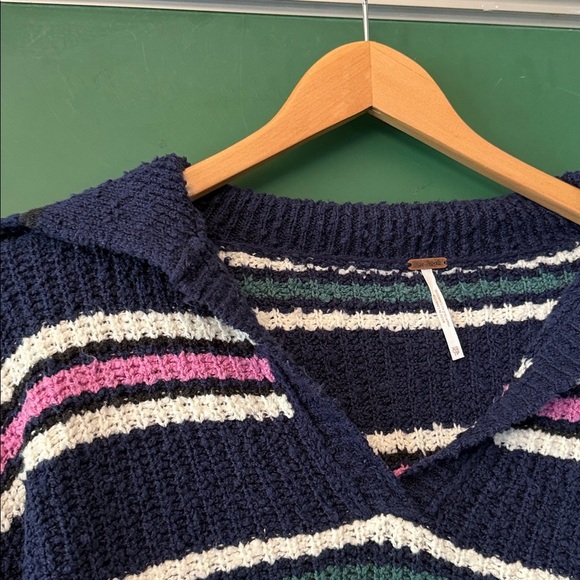 Free People Kennedy Womens XS Sweater Navy, Magenta, Green & Cream Stripes - Picture 3 of 6
